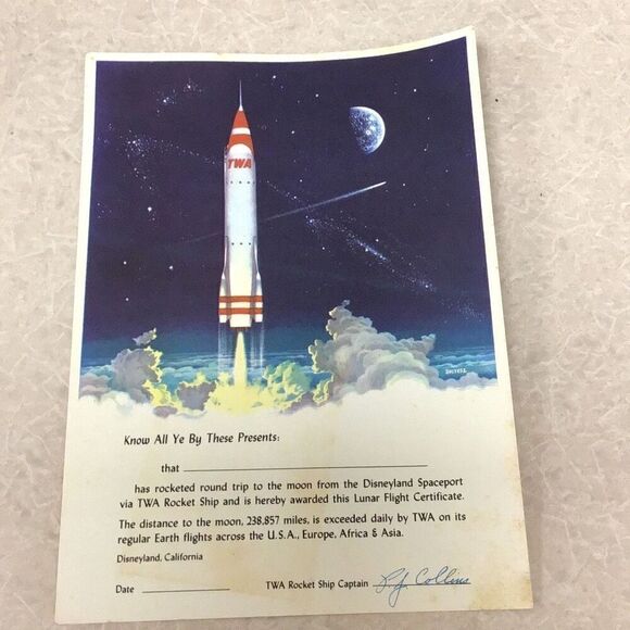 Vintage 1956 Disney land, and TWA airlines rocket around the moon certificate - Picture 1 of 3